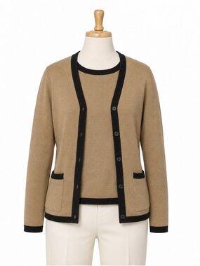 Vintage Liz Claiborne Collection Twinset Size L Camel Black Merino Wool noPiling